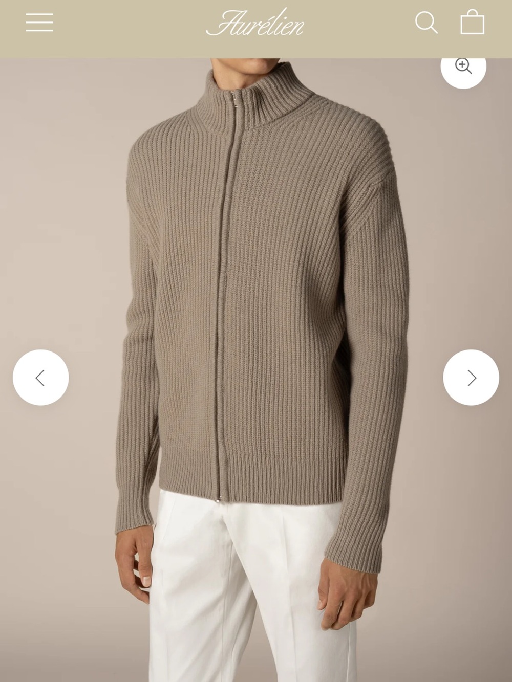Aurélien Taupe Alpine Ribbed Cashmere Blend Zip Cardigan Sweater XL NWT